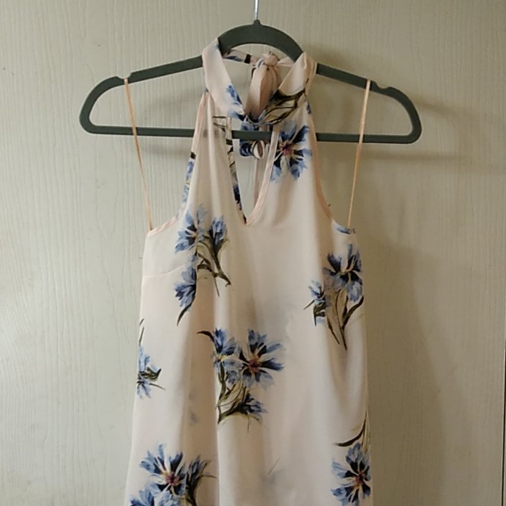 Peach with Blue Flowers Halter Top Size S
